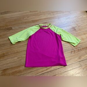 Columbia Girls 8 rash guard Omni-shade protection neon green pink long sleeve